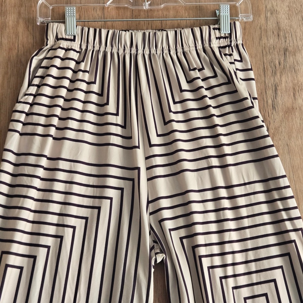 Black and White Geometric Square Print Wide Leg Pants XL Elastic Waist Pockets